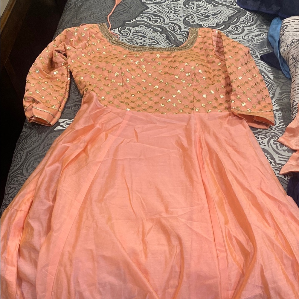 Peach Kids Dress with Gold Accents